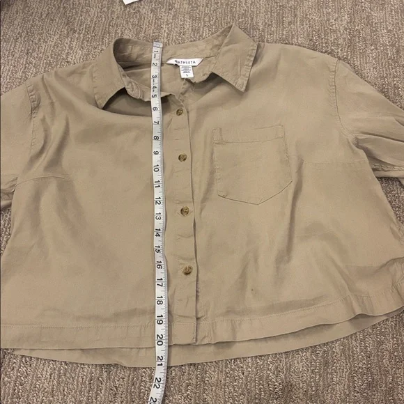 Athleta Khaki Button-Up Shirt - Picture 7 of 9